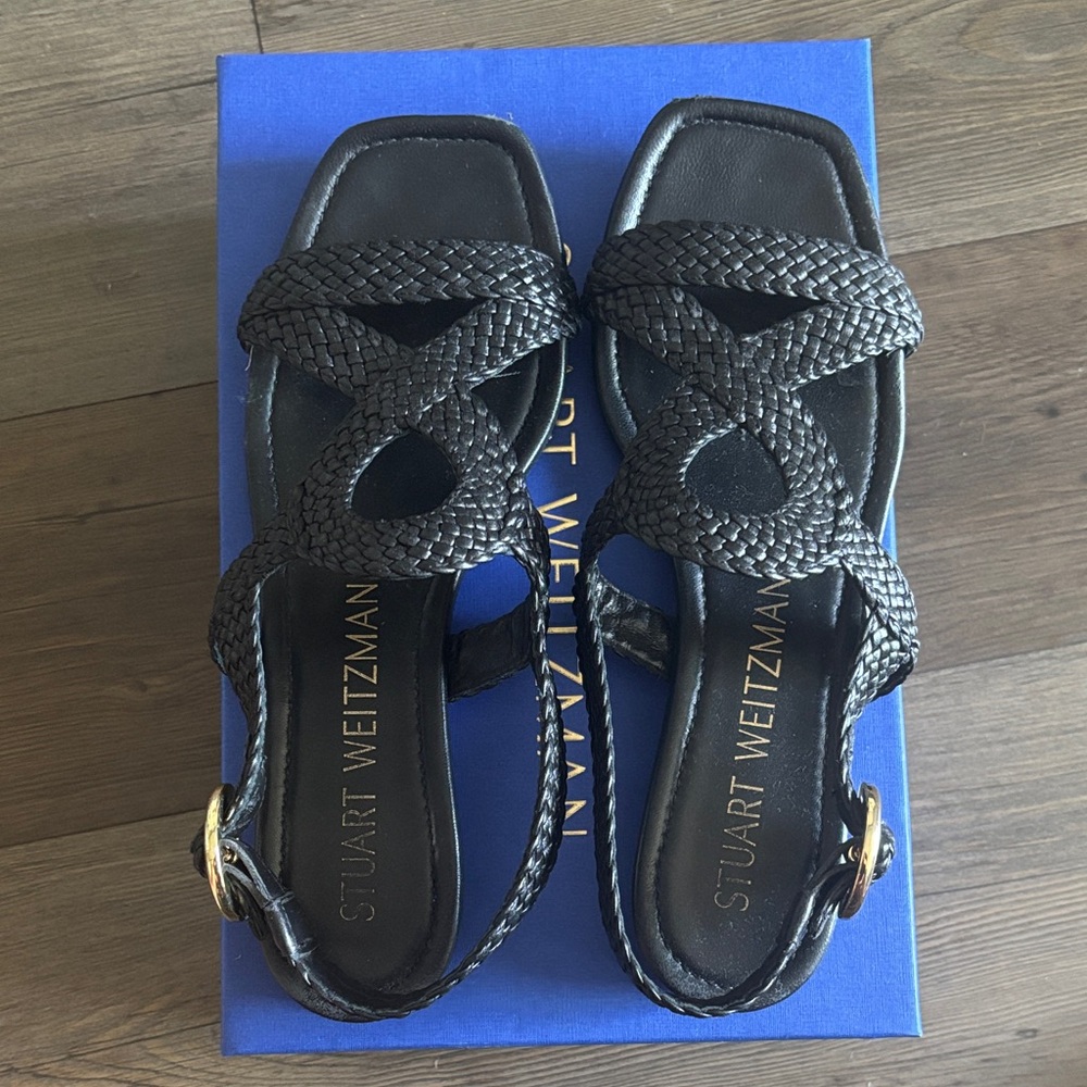 Stuart Weitzman Wovette Black Braided Slingback Sandals
